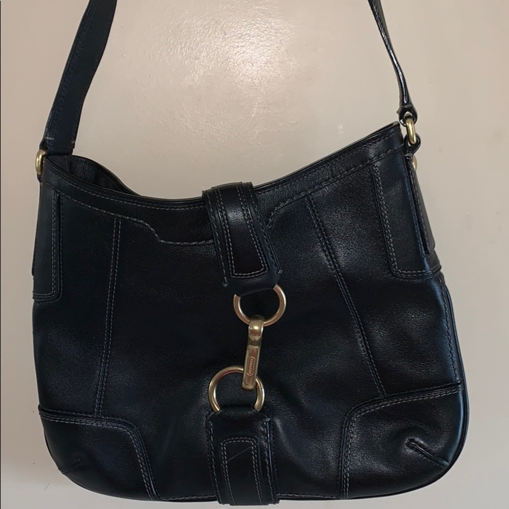 Black leather coach shoulder bag